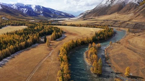 Mountain landscapes overlooking a mountain river. Stock Footage 220034426