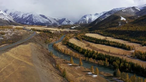 Mountain landscapes overlooking a mountain river. Stock Footage 220034427