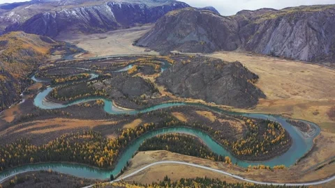 Mountain landscapes overlooking a mountain river. Stock Footage 220034448