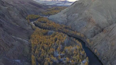 Mountain landscapes overlooking a mountain river. Stock Footage 220034467