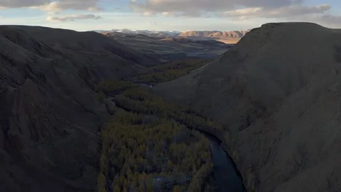 Mountain landscapes overlooking a mountain river. Stock Footage 220034471