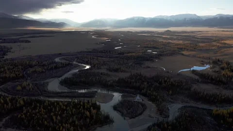 Mountain landscapes overlooking a mountain river. Stock Footage 220034491
