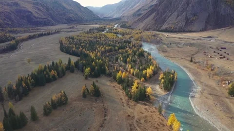 Mountain landscapes overlooking a mountain river. Stock Footage 220034493