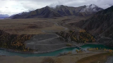 Mountain landscapes overlooking a mountain river. Stock Footage 220034520