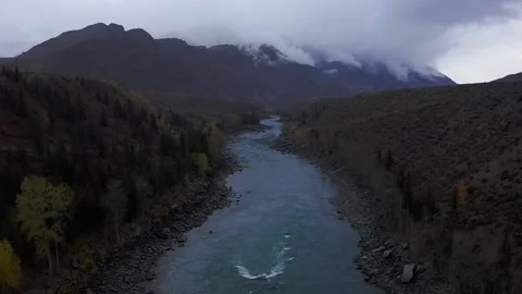 Mountain landscapes overlooking a mountain river. Stock Footage 220034524
