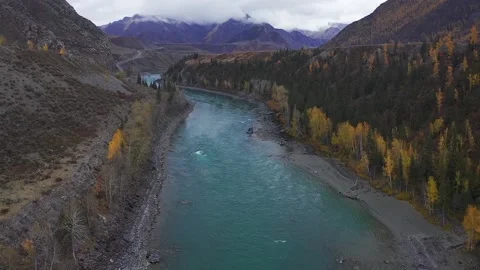 Mountain landscapes overlooking a mountain river. Stock Footage 220034529