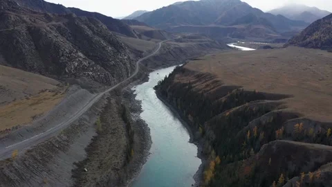 Mountain landscapes overlooking a mountain river. Stock Footage 220034537