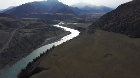Mountain landscapes overlooking a mountain river. Stock Footage 220034562