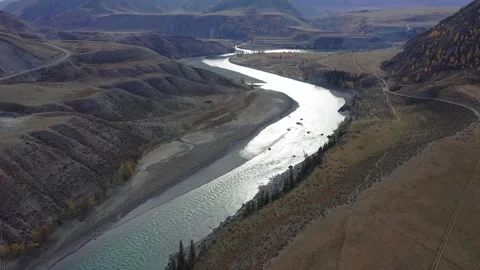Mountain landscapes overlooking a mountain river. Stock Footage 220034579