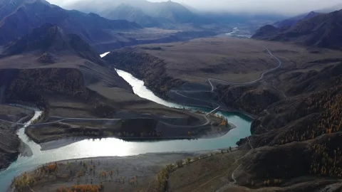 Mountain landscapes overlooking a mountain river. Stock Footage 220034582