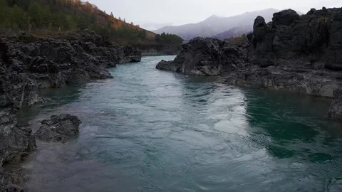 Mountain landscapes overlooking a mountain river. Stock Footage 220034585