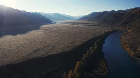 Mountain landscapes overlooking a mountain river. Stock Footage 220034603