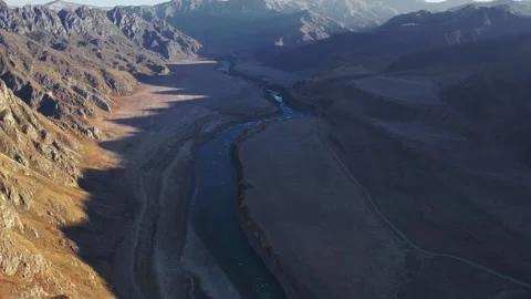 Mountain landscapes overlooking a mountain river. Stock Footage 220034616