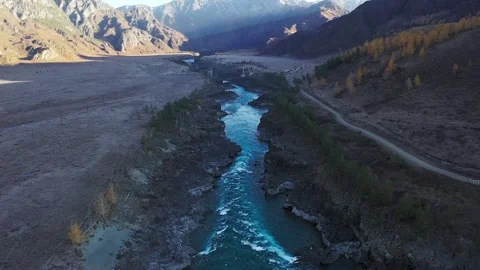 Mountain landscapes overlooking a mountain river. Stock Footage 220034629