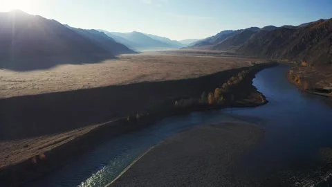 Mountain landscapes overlooking a mountain river. Stock Footage 220034632