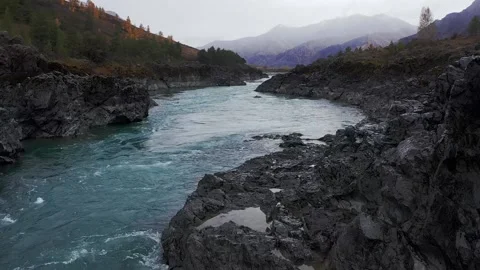 Mountain landscapes overlooking a mountain river. Stock Footage 220034634