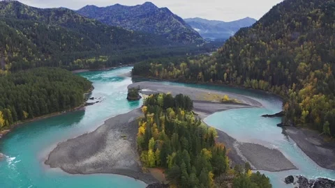 Mountain landscapes overlooking a mountain river. Stock Footage 220034646
