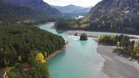 Mountain landscapes overlooking a mountain river. Stock Footage 220034648