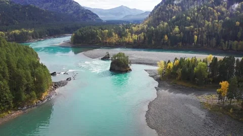 Mountain landscapes overlooking a mountain river. Stock Footage 220034650