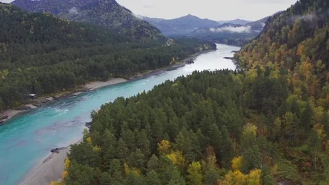 Mountain landscapes overlooking a mountain river. Stock Footage 220034652