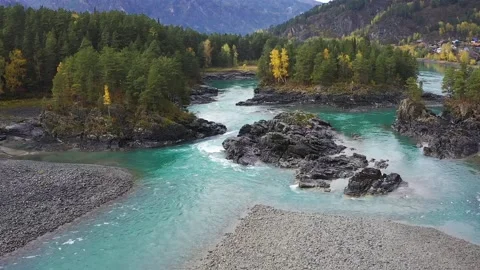 Mountain landscapes overlooking a mountain river. Stock Footage 220034658