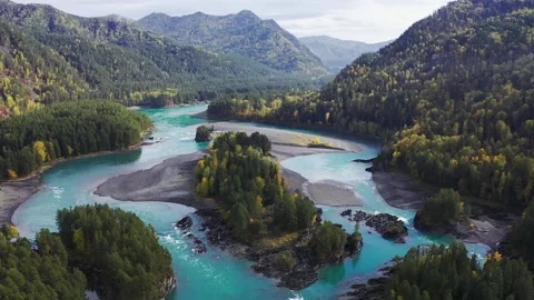 Mountain landscapes overlooking a mountain river. Stock Footage 220034664