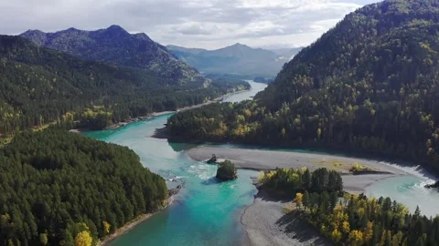 Mountain landscapes overlooking a mountain river. Stock Footage 220034665