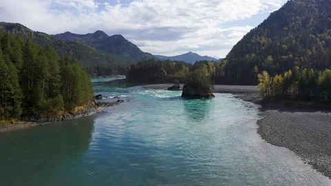 Mountain landscapes overlooking a mountain river. Stock Footage 220034673