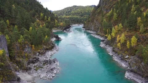 Mountain landscapes overlooking a mountain river. Stock Footage 220034679