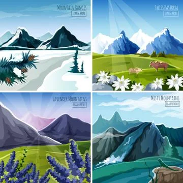 Mountain Landscapes Set Stock Illustration