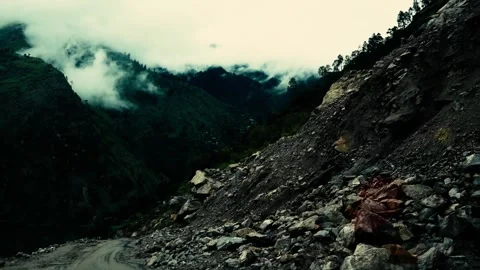 Mountain Landslide with Broken Road Stock Footage 316891214