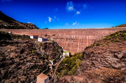 A mountain with a large canyon in the background Stock Photos