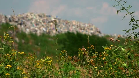 Mountain large garbage pile and pollution,Pile of stink and toxic residue Vídeos de archivo 136510696
