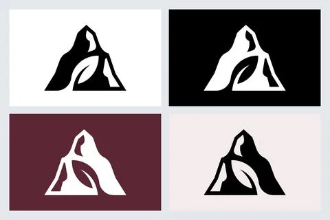 Mountain Leaf Eco Logo Icon Set Stock Illustration