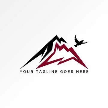 Mountain line art with eagle bird. Related to landscape adventure forest Illustrazione stock