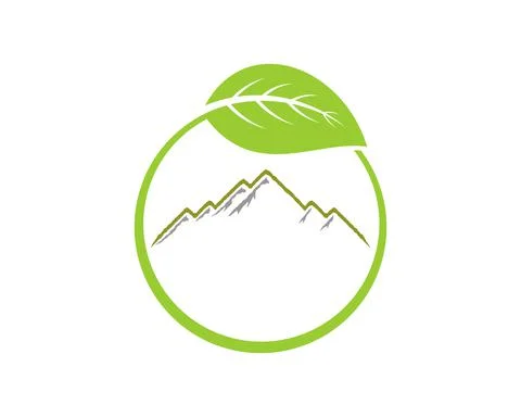 Mountain line in the circle leaf logo Stock Illustration