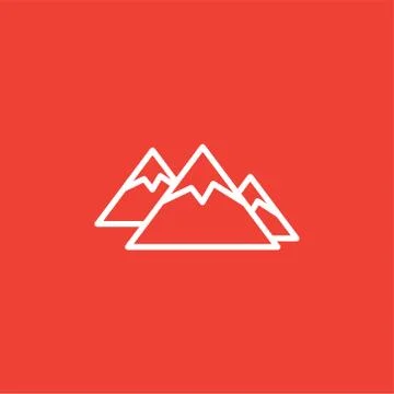 Mountain Line Icon On Red Background. Red Flat Style Vector Illustration. Stock Illustration