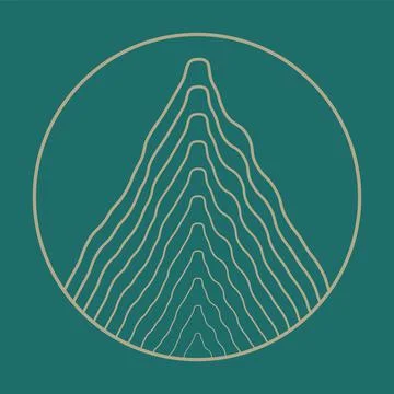 Mountain linearlogo in minimalistic style. Vector round icon Stock Illustration