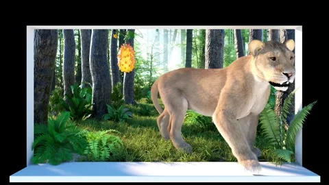 Mountain Lion Breaking Through Screen 3D Naked-Eye Forest Background 库存影片 331899306