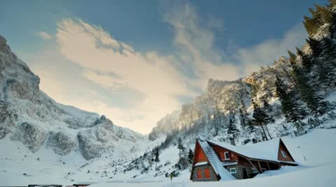 Mountain Lodge Clouds Timelapse Stock Footage 21778431