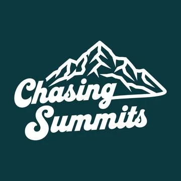 Mountain logo with Chasing Summits text on dark background tshirt design Stock Illustration