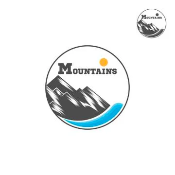 Mountain Logo. Liner design logo. Mountain and river. Stock Illustration