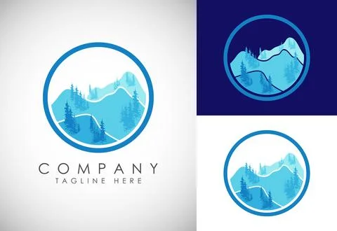Mountain Logo. Mountain peak summit logo design. Outdoor hiking adventure i.. Illustrazione stock