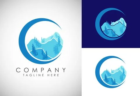 Mountain Logo. Mountain peak summit logo design. Outdoor hiking adventure i.. Stock Illustration