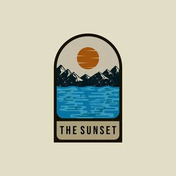 Mountain Logo Vector Illustration Design. Sunset Vintage Logo badge. Sunris.. Illustrazione stock