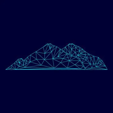 Mountain low poly triangulation triangulated polygonal electric cyan blue vib Stock Illustration
