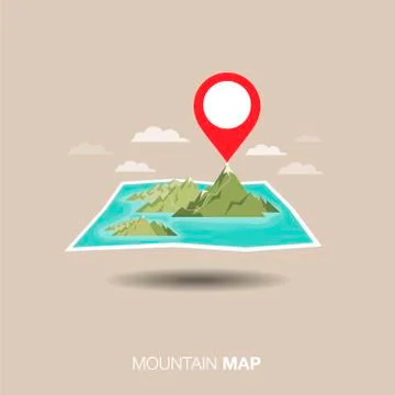 Mountain map. pin ,flat design Stock Illustration
