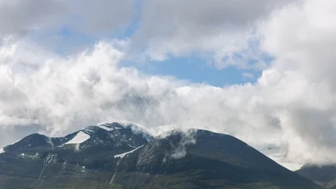 Mountain Massif Time Lapse 4k - Clouds Over The Akka Massif - Sweden Nature Stock Footage 123833191