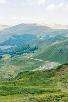 Mountain meadow dense forest and winding rural roads in Kolasin ski resort Stock Photos