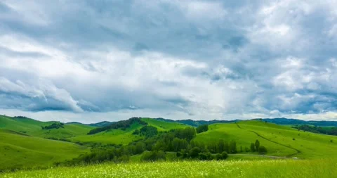 Mountain meadow time-lapse at the summer or autumn time. Wild nature and rural Stock Footage 294490782